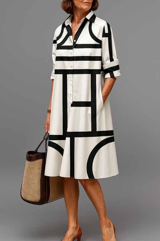 Dames Abstracte Midi Jurk met Artistiek Ontwerp