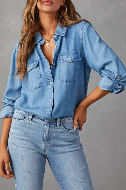 Salome Blouse | Dames Herfst Denim Blouse met Knopen en Lange Mouwen