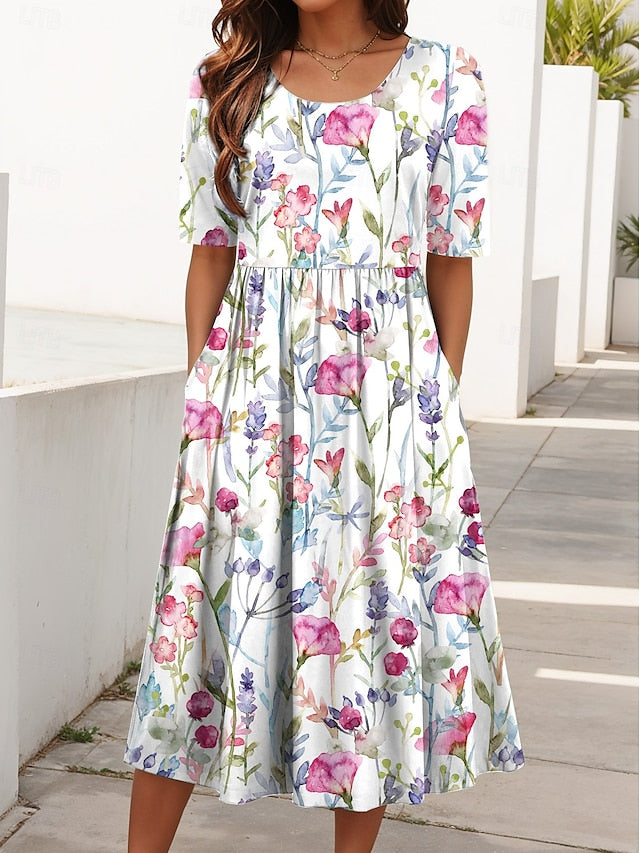 Women's Flowy Floral Print Midi Dress
