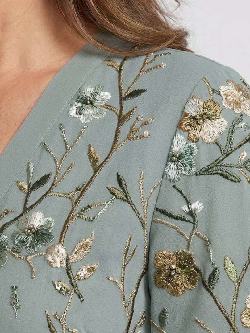 Dames Geborduurde Bloemenprint Maxi Jurk