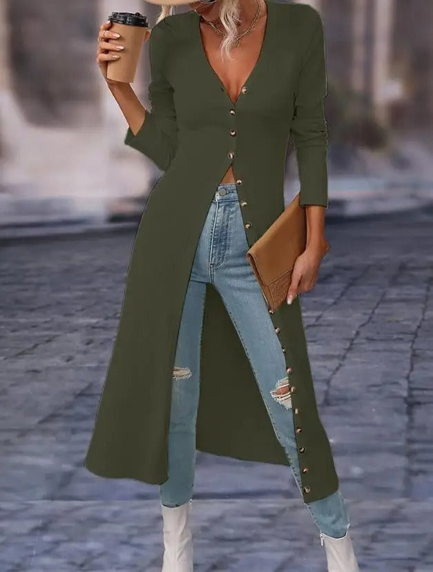 Aliyah Vest | Dames Herfst Lange Gebreide Cardigan met Knopen