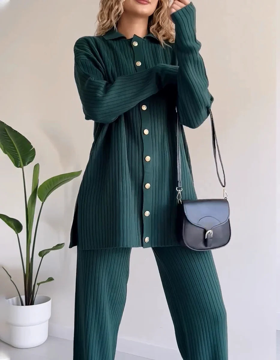 Naia Set | Lange Mouw Knoop Down Overhemd en Broek Set