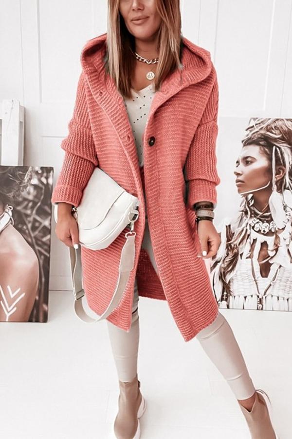 Waldaine Vest | Gebreid Vest met Knoopsluiting en Capuchon