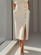 Dames Mouwloze Midi Jurk met Zijknopen