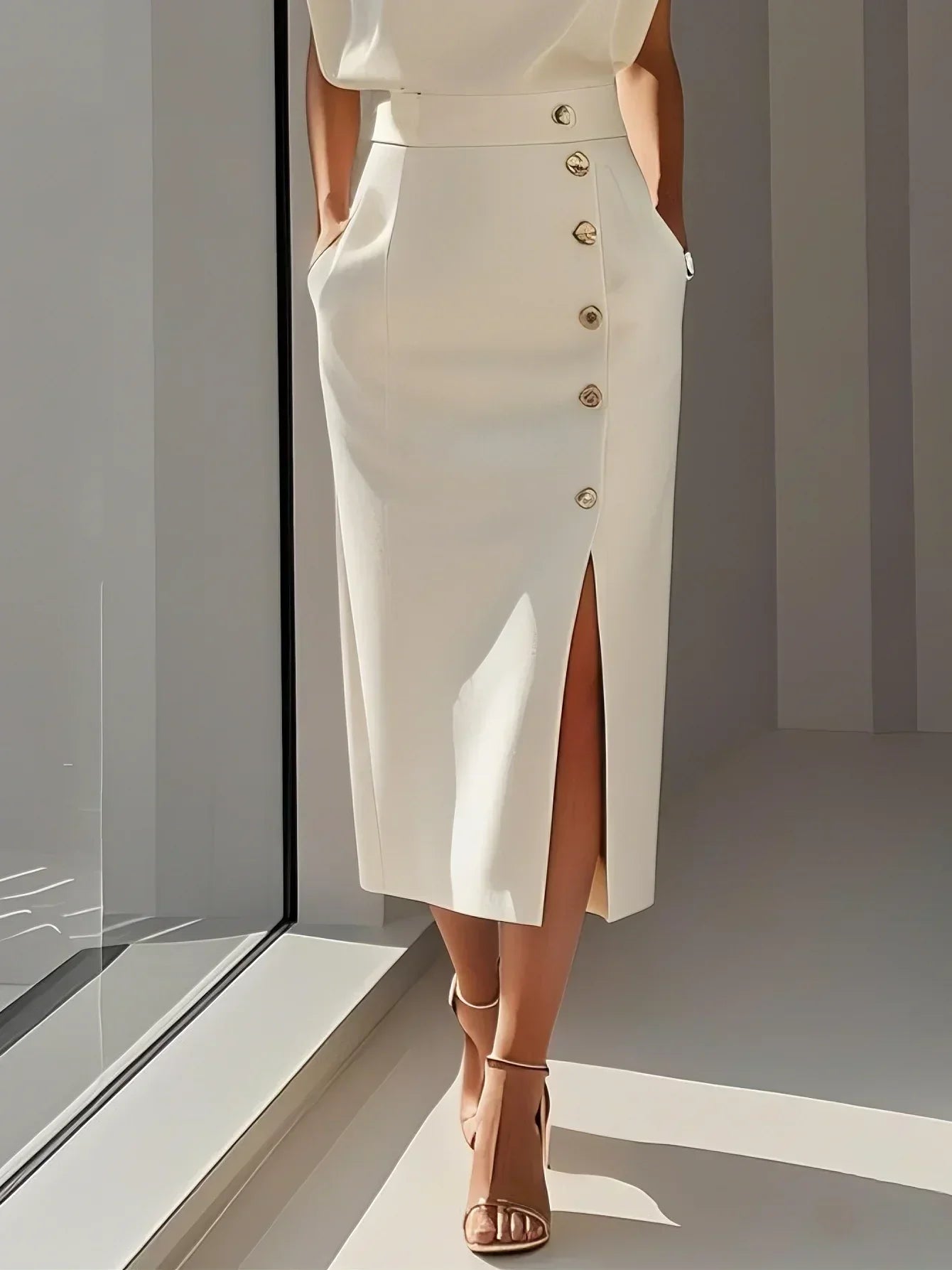 Dames Mouwloze Midi Jurk met Zijknopen