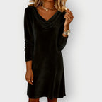 Dames Fluwelen Mini Jurk met Gedrapeerde Hals