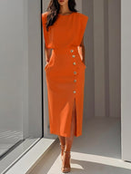 Dames Mouwloze Midi Jurk met Zijknopen