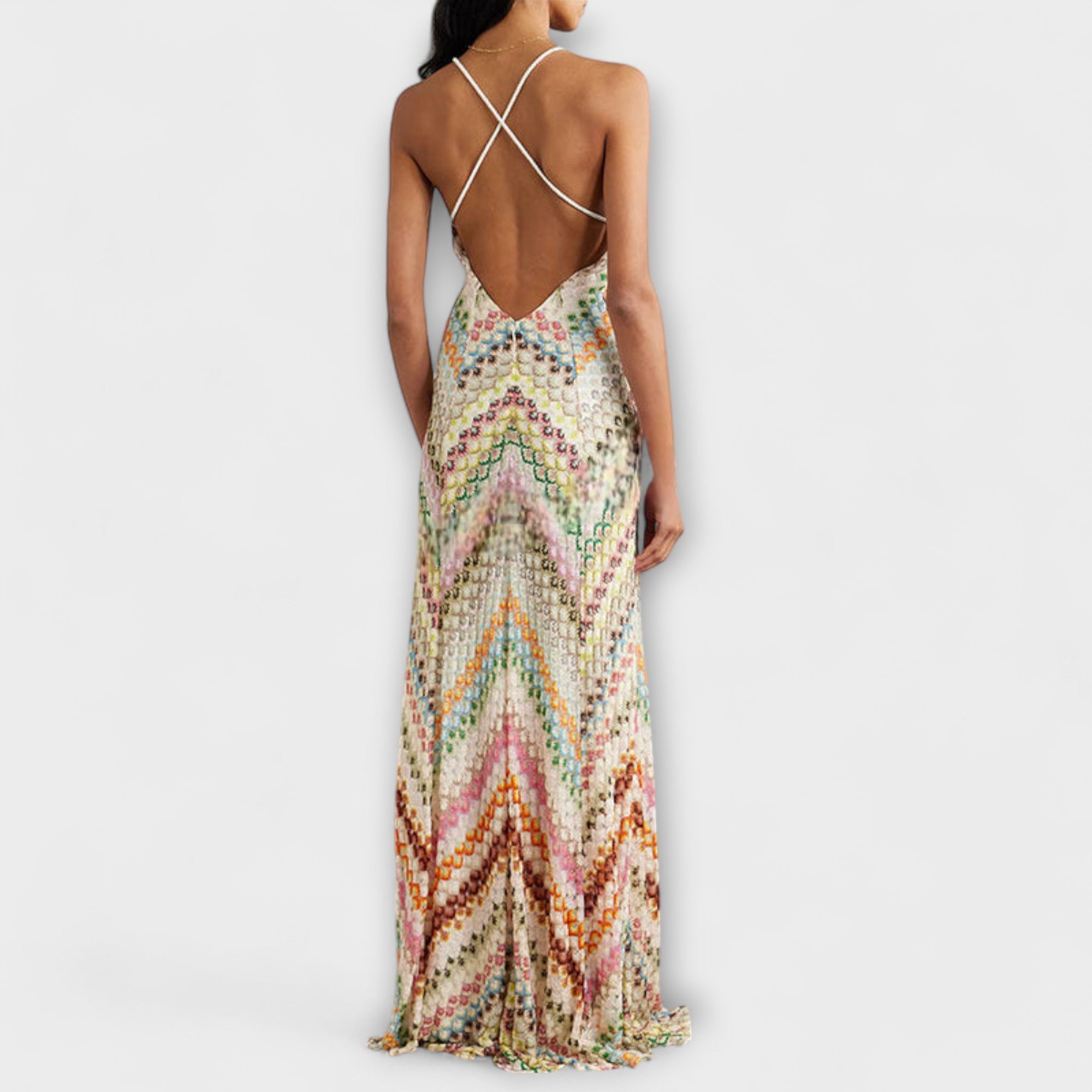 Women's Maxi Dress with Colorful Herringbone Pattern