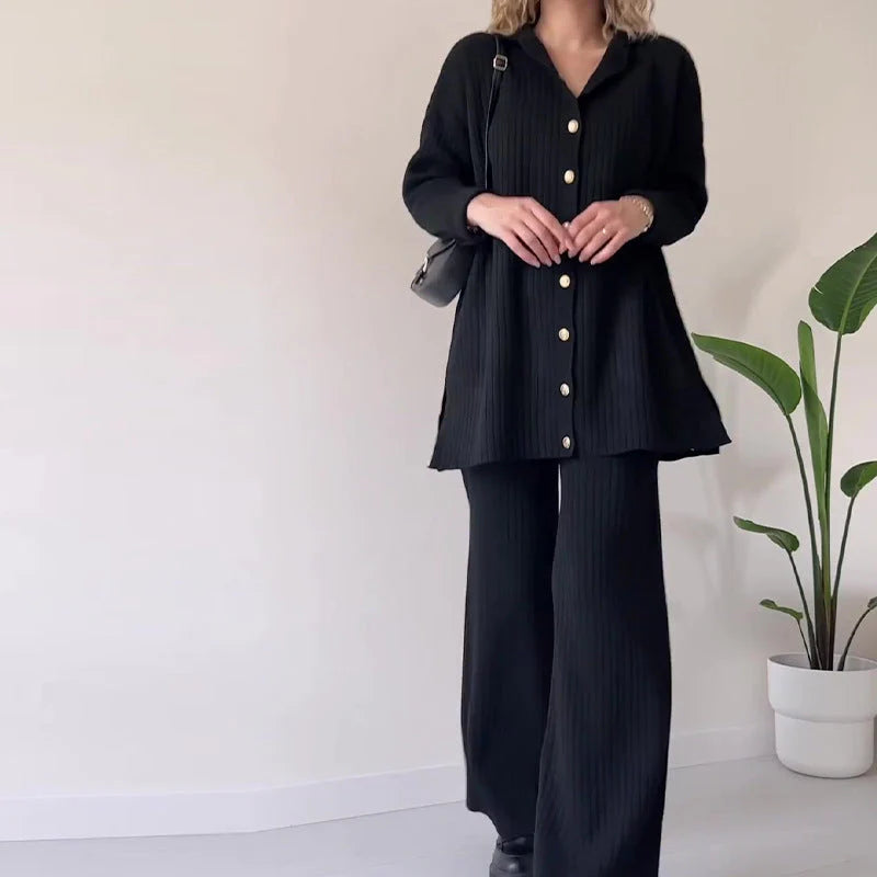 Naia Set | Lange Mouw Knoop Down Overhemd en Broek Set