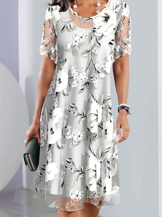 Women's Refined Floral Print Midi Dress