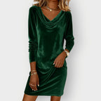Dames Fluwelen Mini Jurk met Gedrapeerde Hals