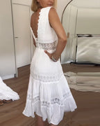 Dames Kant Midi Jurk met V Hals
