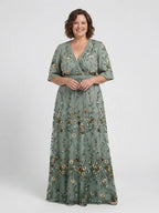 Dames Geborduurde Bloemenprint Maxi Jurk