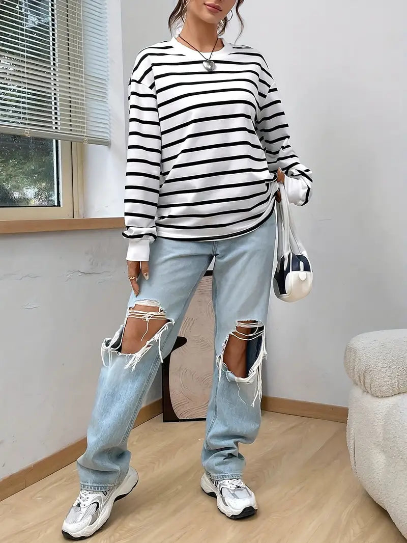 Carla Sweatshirt | Dames Herfst Gestreept Sweatshirt met Lange Mouwen