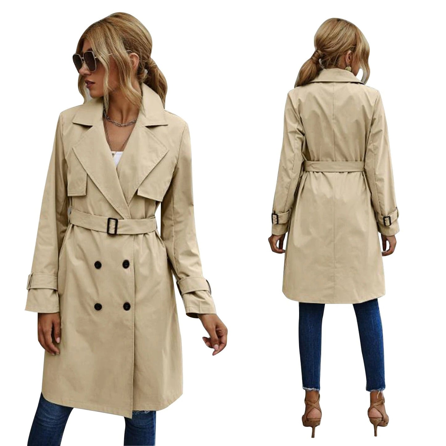 Barbara Trenchcoat | Dames Herfst Dubbelgeknoopte Jas met Tailleceintuur