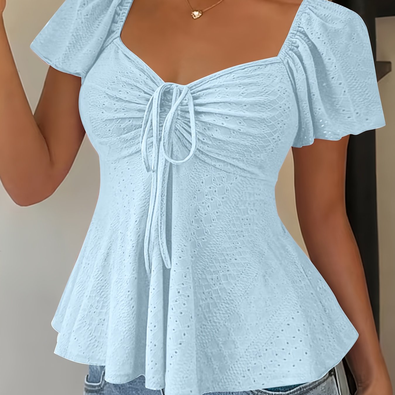 Dames Zomer Blouse Met Trekkoord En V Hals