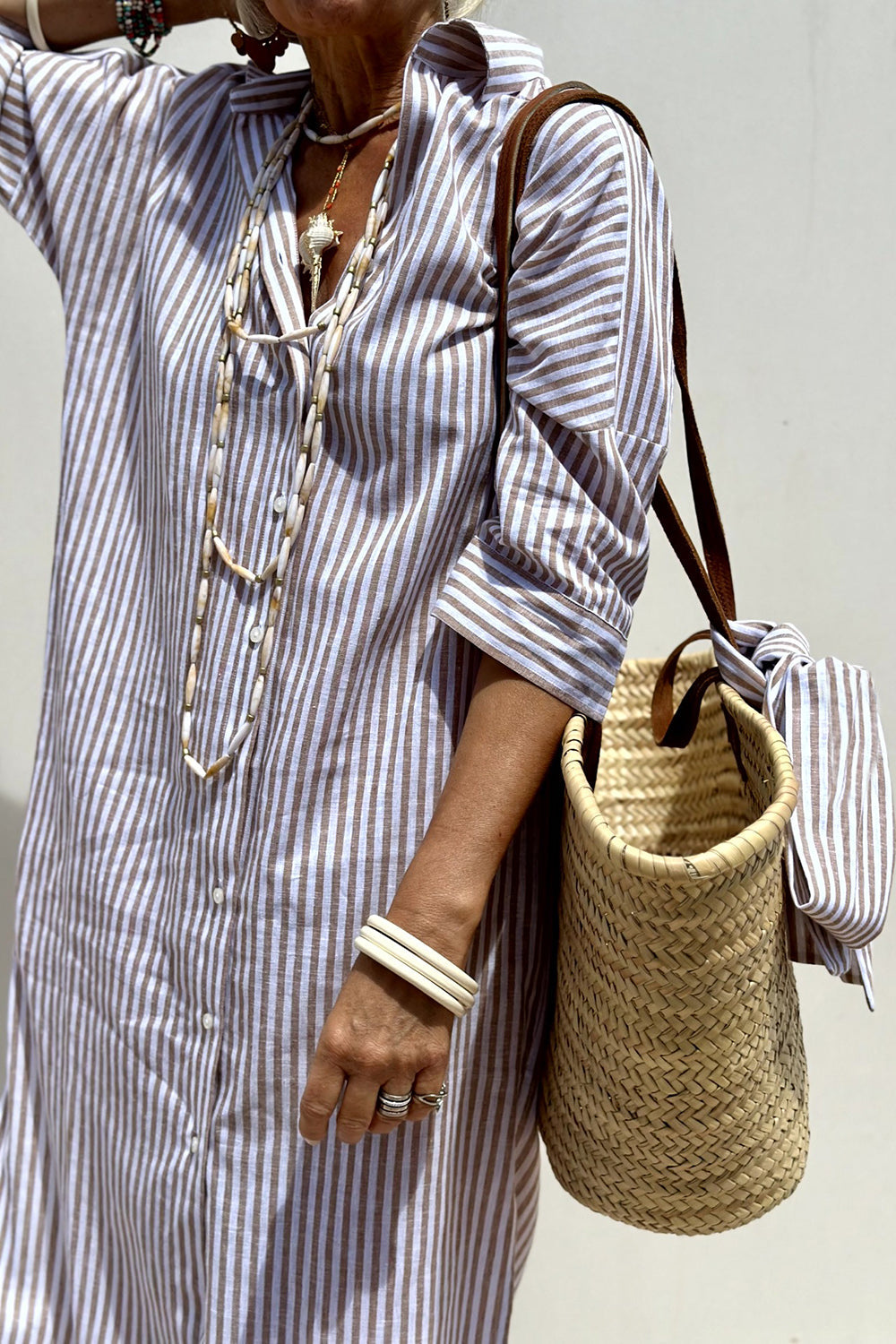 Dames Gestreepte Shirt Maxi Jurk