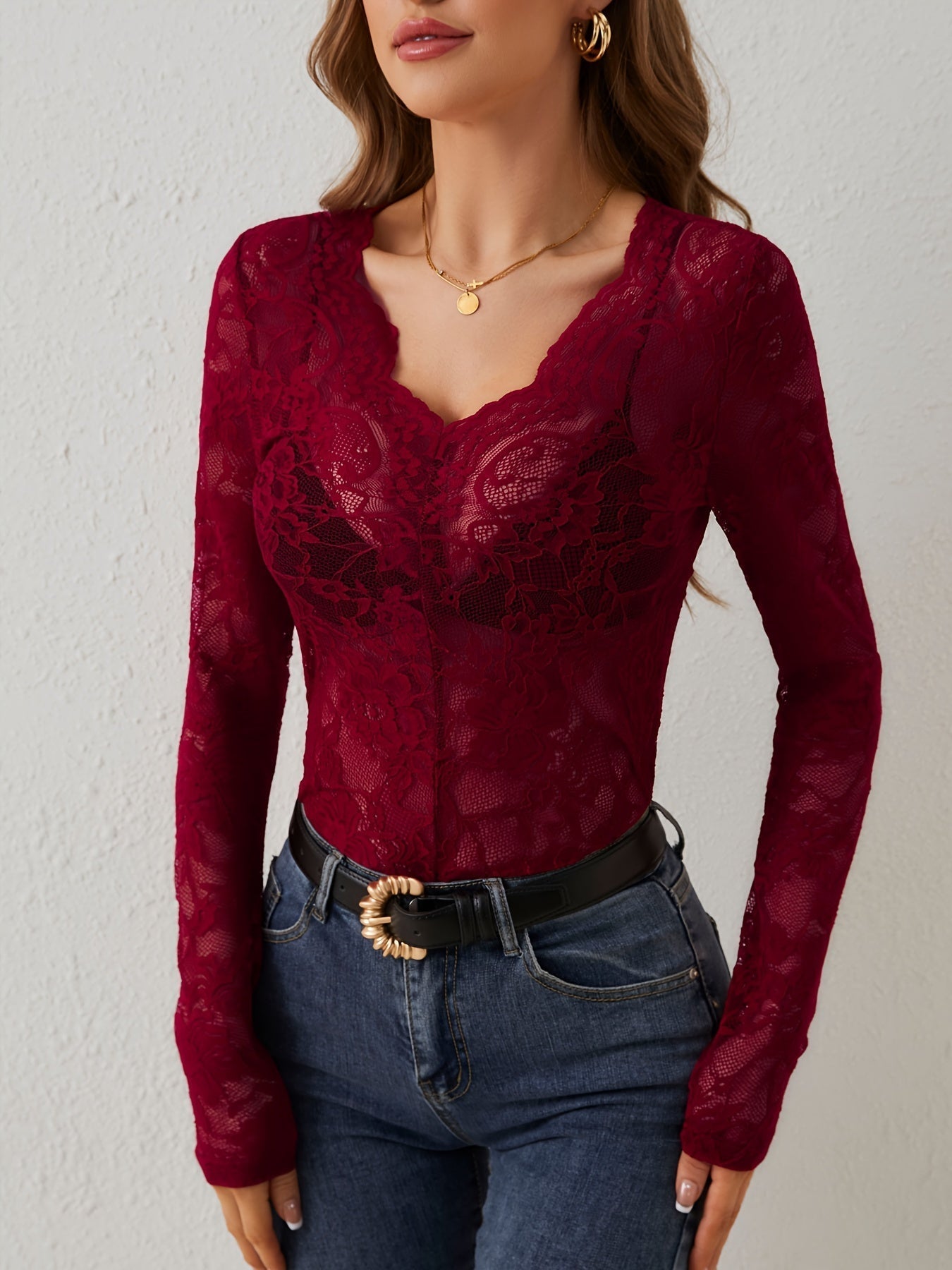 Petunia Top | Lange Mouw Top met V-Hals en Kant