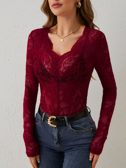 Petunia Top | Lange Mouw Top met V-Hals en Kant