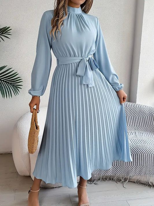 Veronica Jurk | Dames Herfst Midi Jurk met Plissé en Ceintuur
