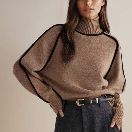 Valery Jumper | Dames Herfst Oversized Coltrui Jumper met Contrasterende Mouwafwerking