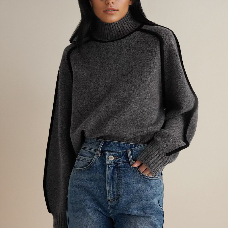 Valery Jumper | Dames Herfst Oversized Coltrui Jumper met Contrasterende Mouwafwerking