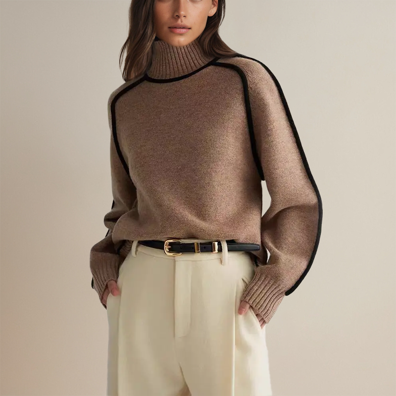 Valery Jumper | Dames Herfst Oversized Coltrui Jumper met Contrasterende Mouwafwerking