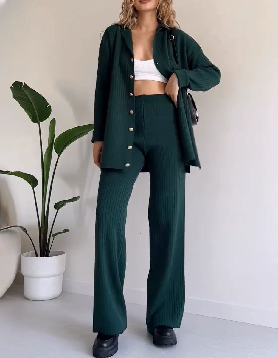 Naia Set | Lange Mouw Knoop Down Overhemd en Broek Set