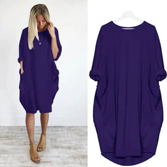 Dames Midi Jurk met Zakken Elegant
