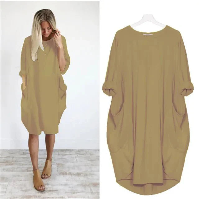 Dames Midi Jurk met Zakken Elegant