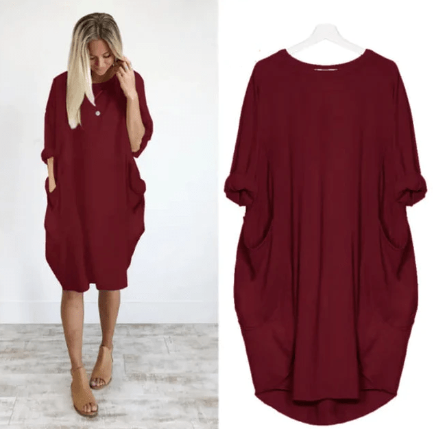 Dames Midi Jurk met Zakken Elegant