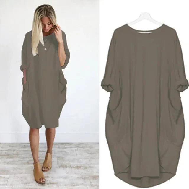 Dames Midi Jurk met Zakken Elegant