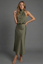Dames Halter Midi Jurk Satijnen Stijl