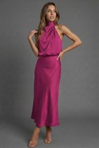 Dames Halter Midi Jurk Satijnen Stijl