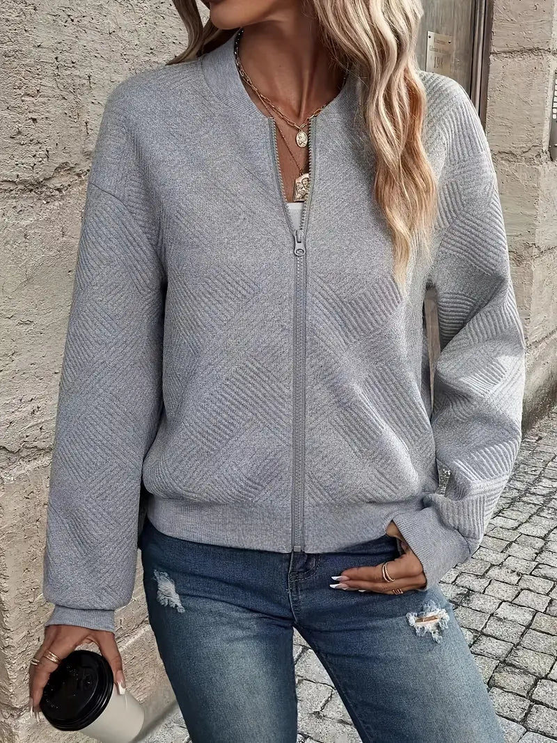 Valentina Vest | Dames Herfst Gebreid Vest met Rits, Geribde Zoom en Lange Mouwen