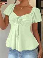 Dames Zomer Blouse Met Trekkoord En V Hals