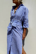 Dames Gestreepte Shirt Maxi Jurk