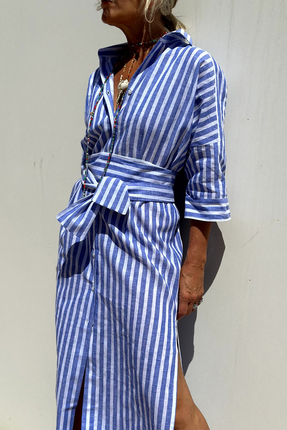 Dames Gestreepte Shirt Maxi Jurk