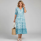 Dames Gelaagde Bloemenprint Midi Jurk