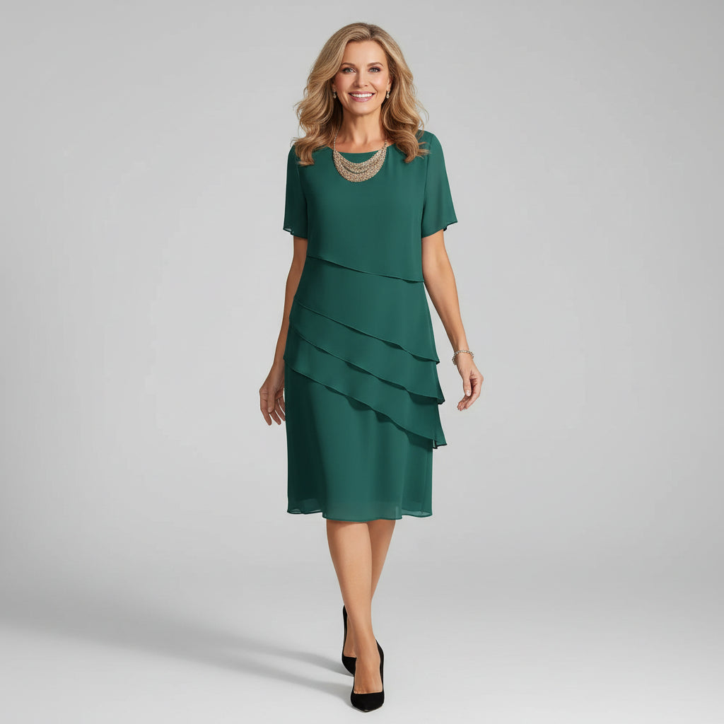 Dames Gelaagde Chiffon Midi Jurk