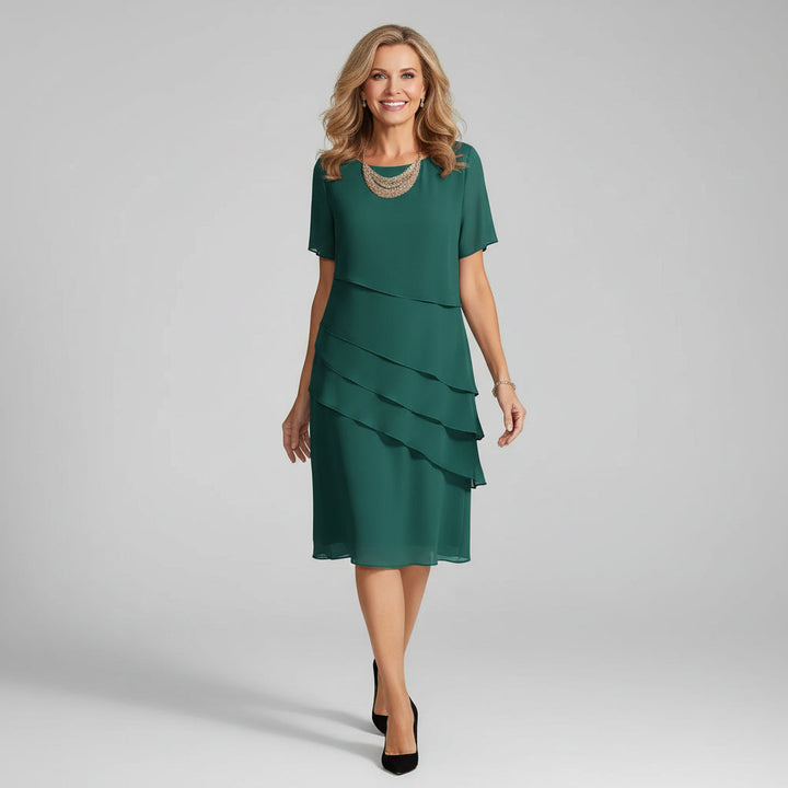 Dames Gelaagde Chiffon Midi Jurk
