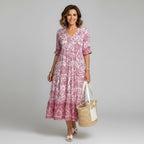 Dames Gelaagde Bloemenprint Midi Jurk