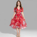 Dames Elegante Bloemenprint Midi Jurk