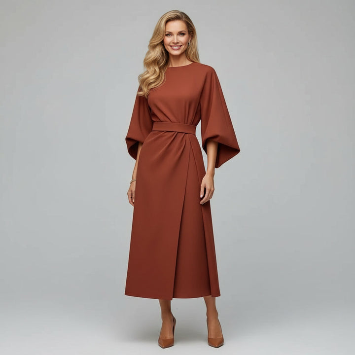 Dames Midi Jurk met Riem en Wijde Mouwen