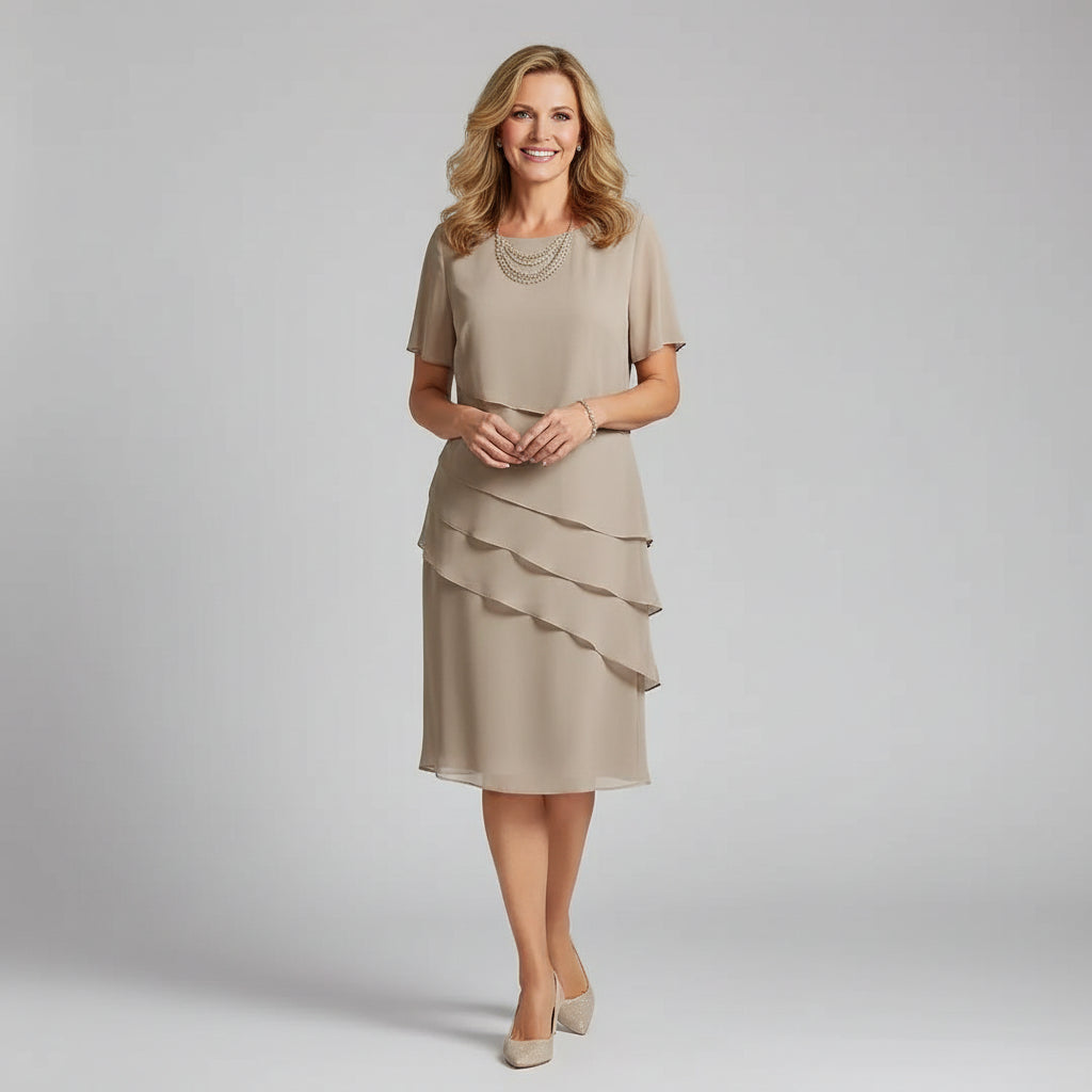 Dames Gelaagde Chiffon Midi Jurk