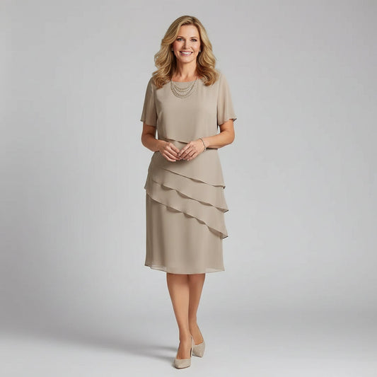 Dames Gelaagde Chiffon Midi Jurk