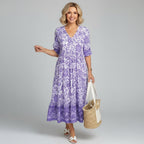 Dames Gelaagde Bloemenprint Midi Jurk