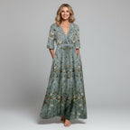 Dames Geborduurde Bloemenprint Maxi Jurk