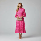 Dames Kant Midi Jurk Hoge Hals Lange Mouwen