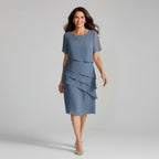 Dames Gelaagde Chiffon Midi Jurk
